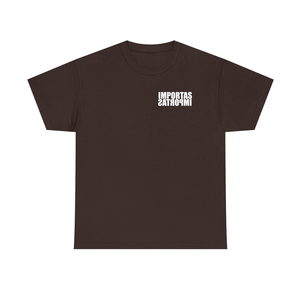 IMPORTAS mirrored text Adult Tee | Minimal graphic front and bold back print