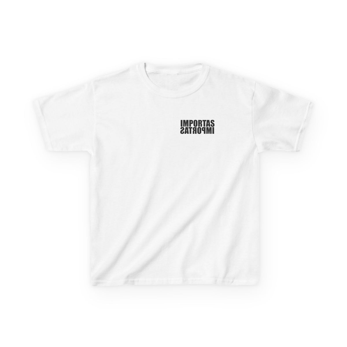Kids IMPORTAS Bold Text Tee | Chest Logo Mirrored, Back Print