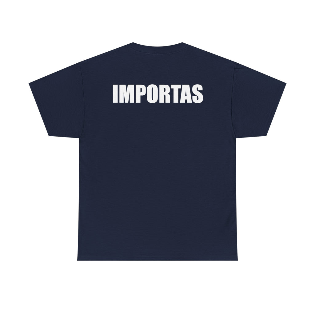IMPORTAS mirrored text Adult Tee | Minimal graphic front and bold back print