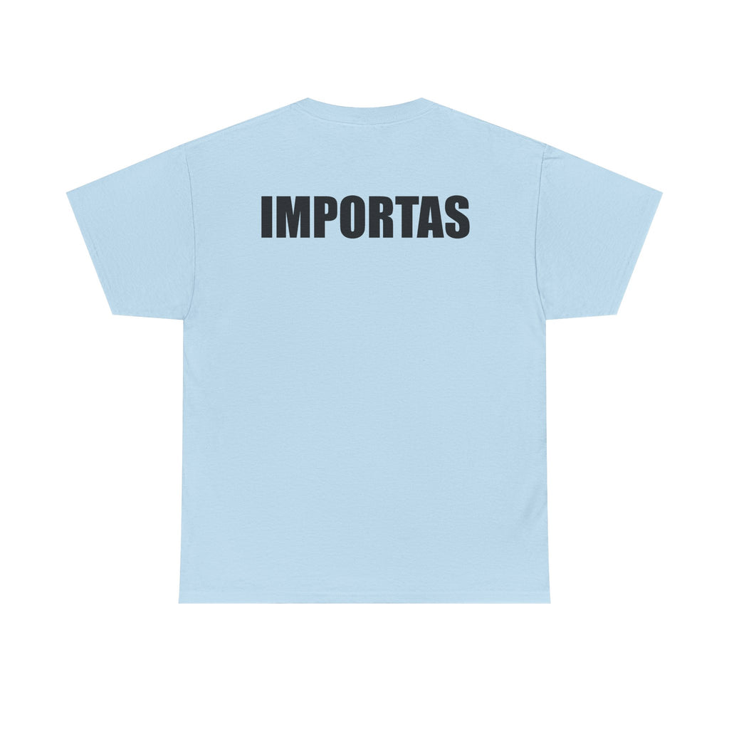 IMPORTAS mirrored text Adult Tee | Minimal graphic front and bold back print