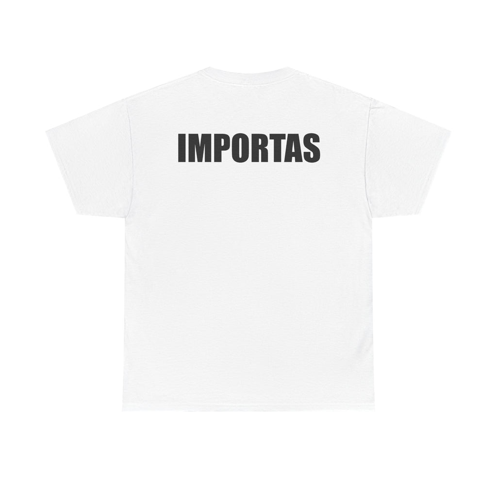 IMPORTAS mirrored text Adult Tee | Minimal graphic front and bold back print