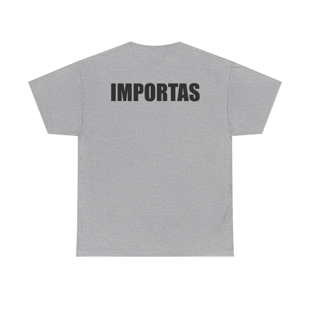 IMPORTAS mirrored text Adult Tee | Minimal graphic front and bold back print