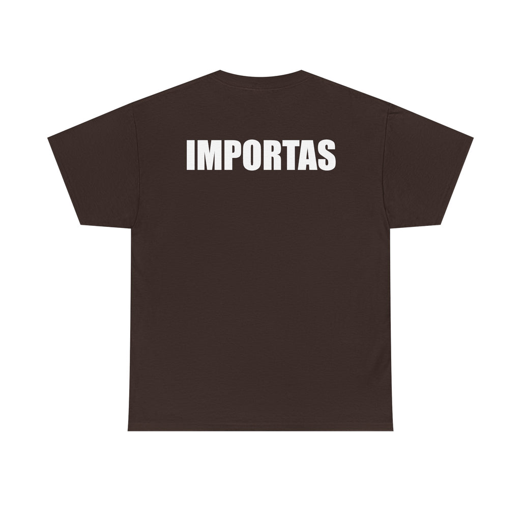 IMPORTAS mirrored text Adult Tee | Minimal graphic front and bold back print