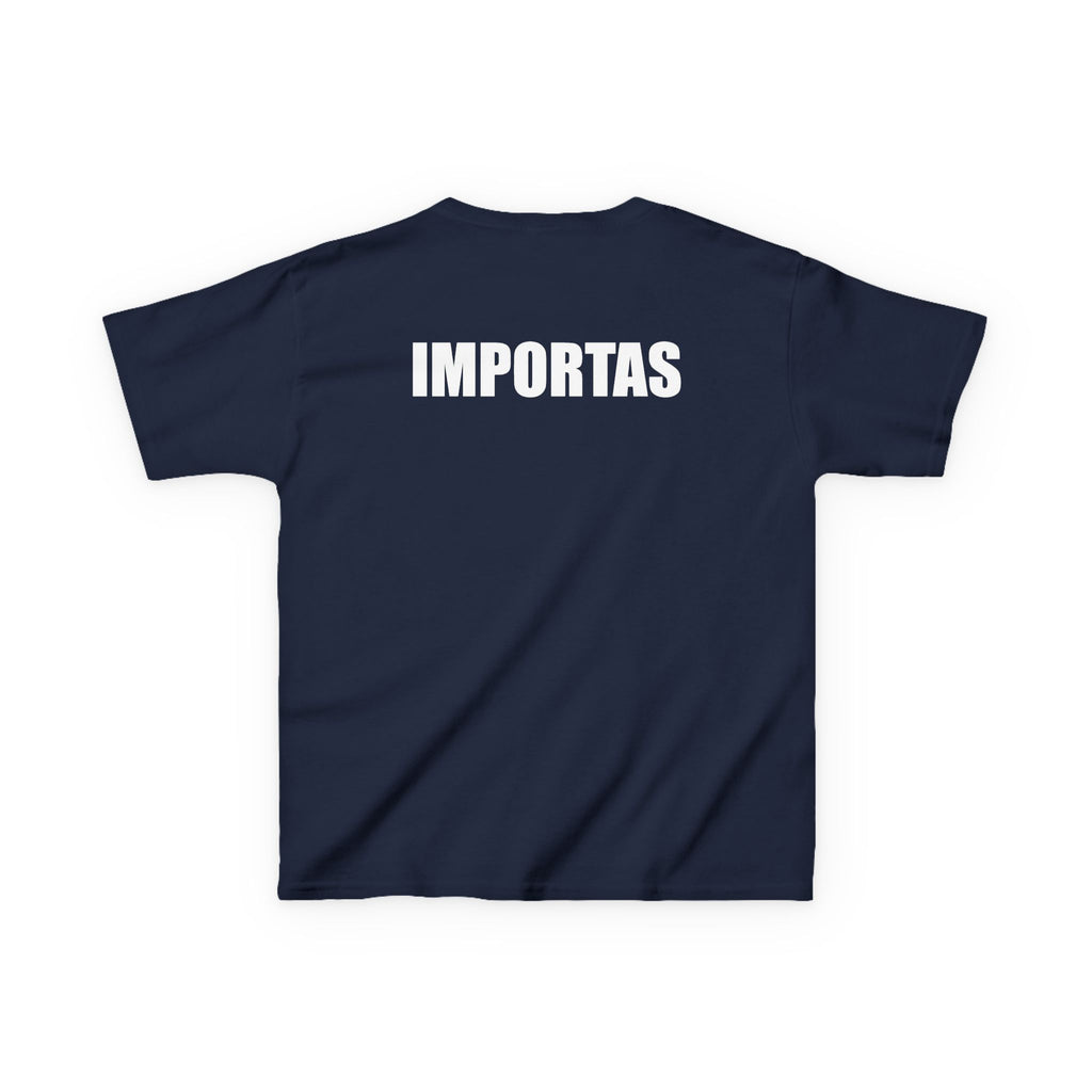 Kids IMPORTAS Bold Text Tee | Chest Logo Mirrored, Back Print