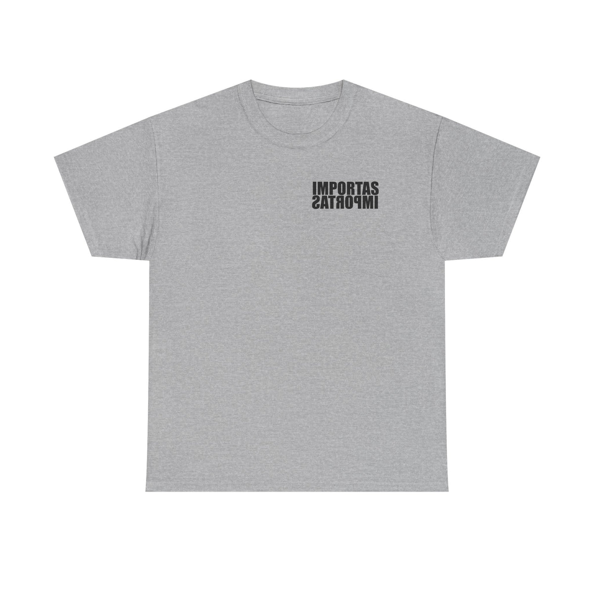 IMPORTAS mirrored text Adult Tee | Minimal graphic front and bold back print