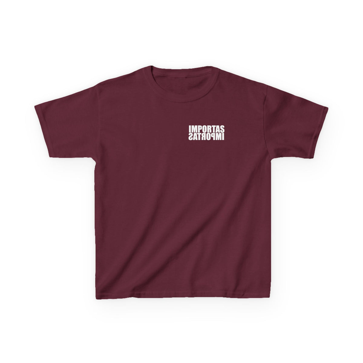Kids IMPORTAS Bold Text Tee | Chest Logo Mirrored, Back Print
