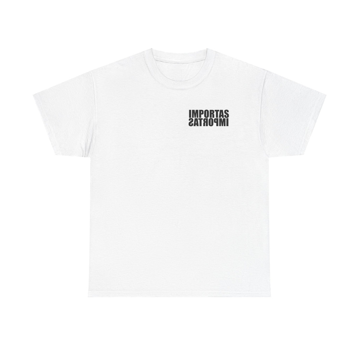 IMPORTAS mirrored text Adult Tee | Minimal graphic front and bold back print