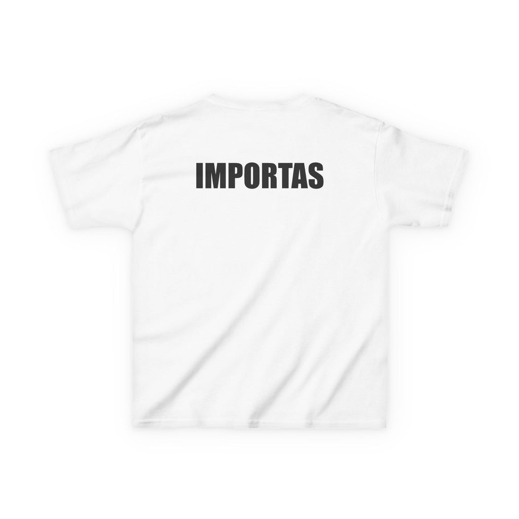 Kids IMPORTAS Bold Text Tee | Chest Logo Mirrored, Back Print