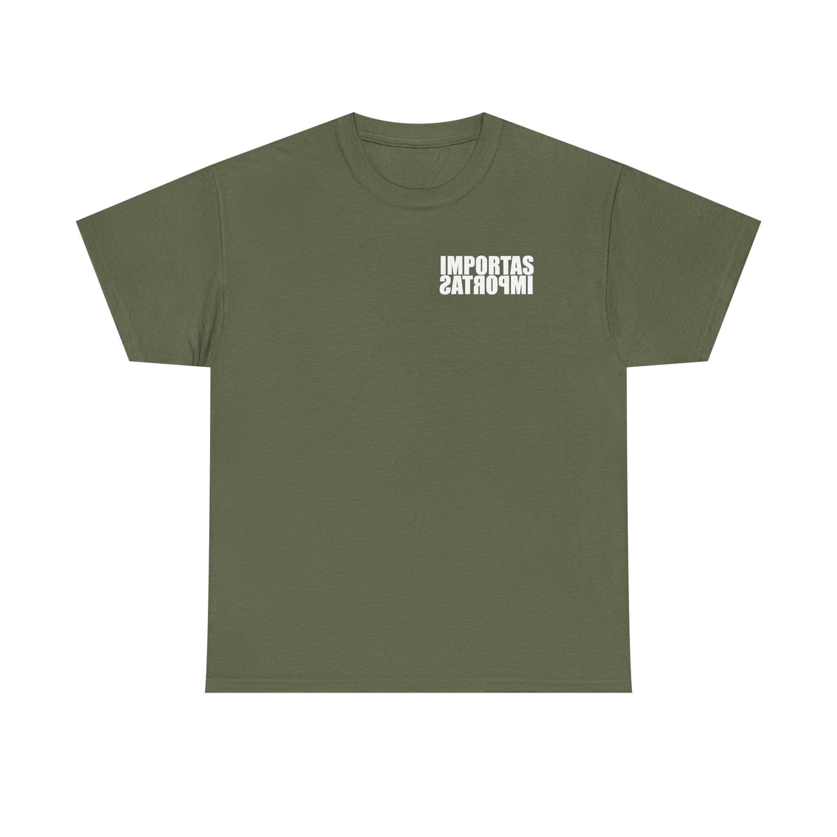 IMPORTAS mirrored text Adult Tee | Minimal graphic front and bold back print