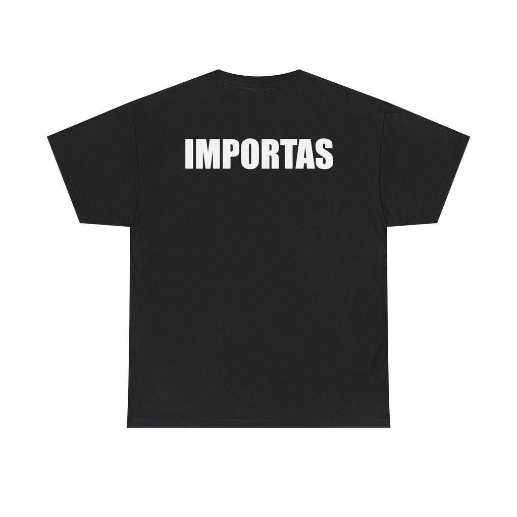 IMPORTAS mirrored text Adult Tee | Minimal graphic front and bold back print