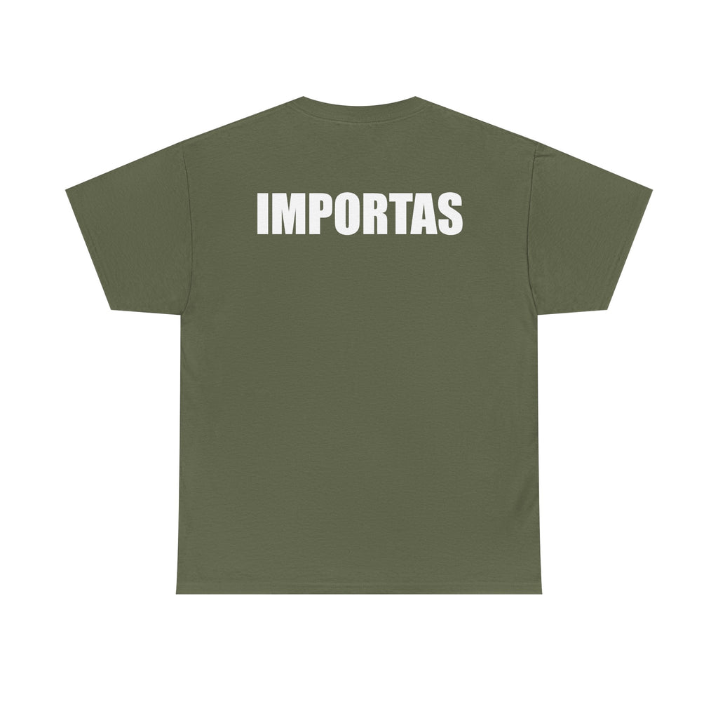 IMPORTAS mirrored text Adult Tee | Minimal graphic front and bold back print