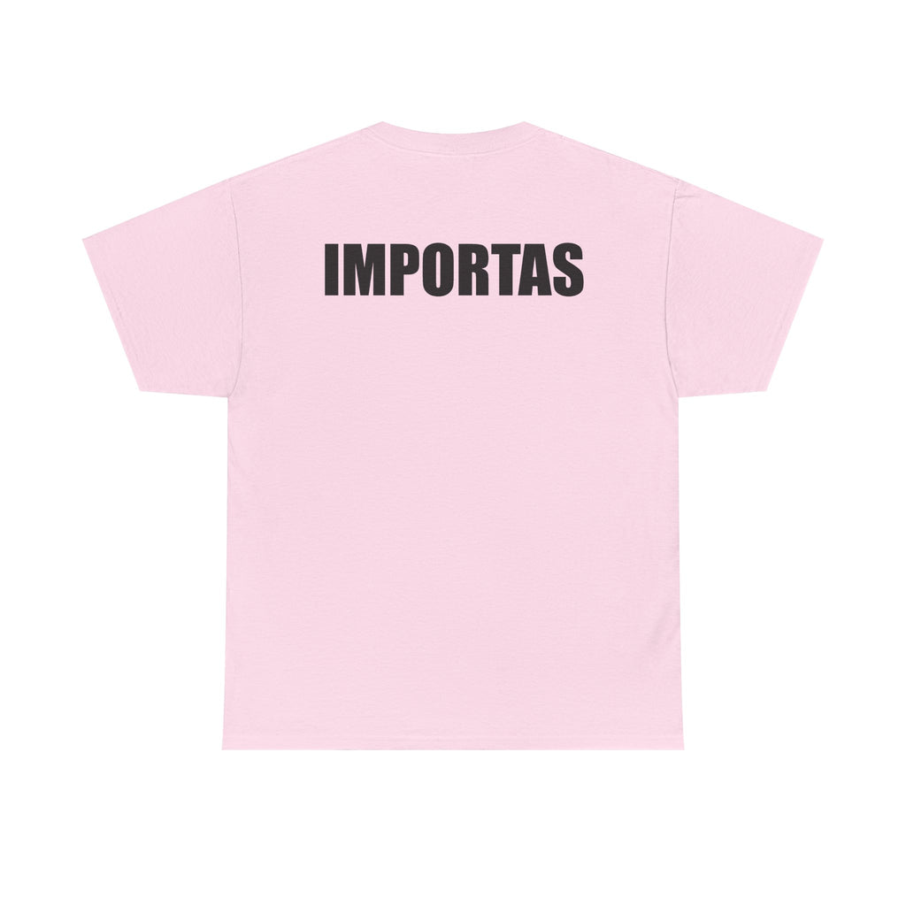 IMPORTAS mirrored text Adult Tee | Minimal graphic front and bold back print