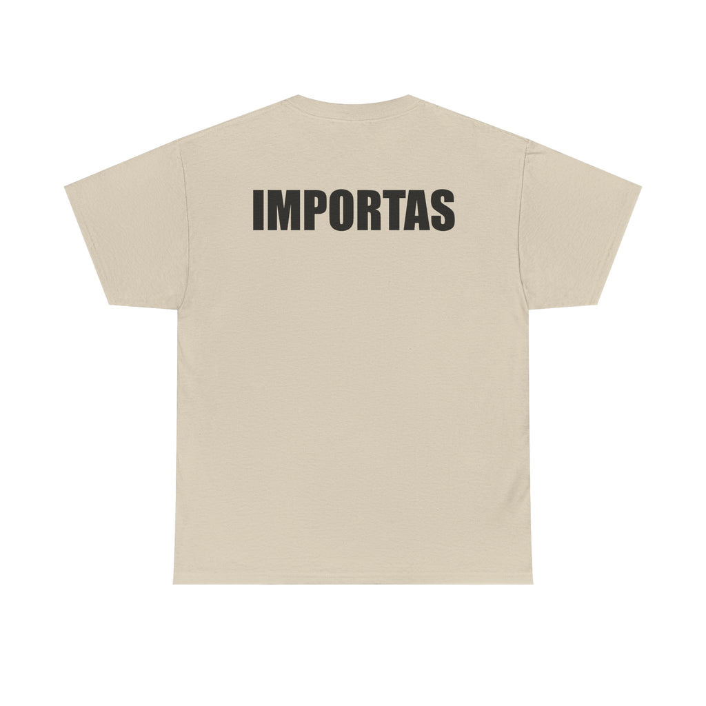 IMPORTAS mirrored text Adult Tee | Minimal graphic front and bold back print