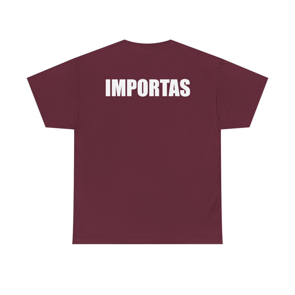 IMPORTAS mirrored text Adult Tee | Minimal graphic front and bold back print